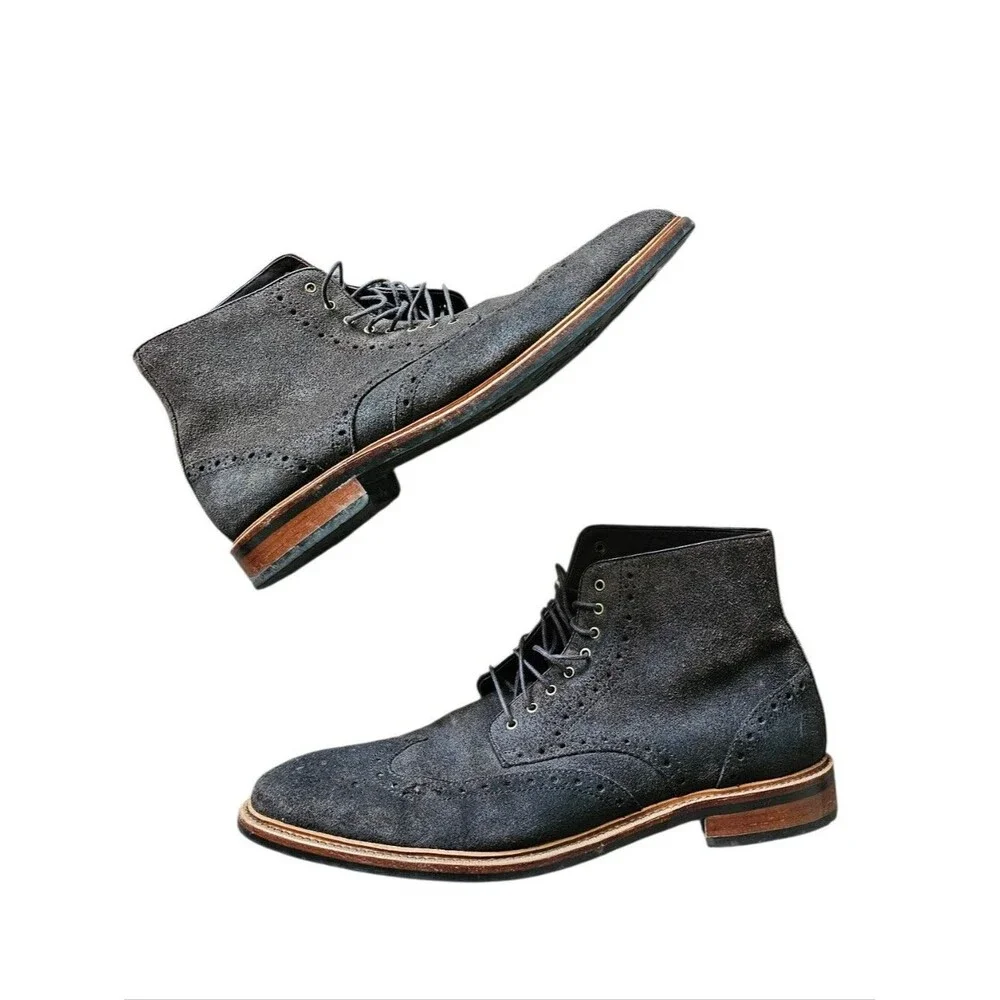 Gordon Rush Dark Gray Suede Wingtip Oxford Classic Boots Size 11
